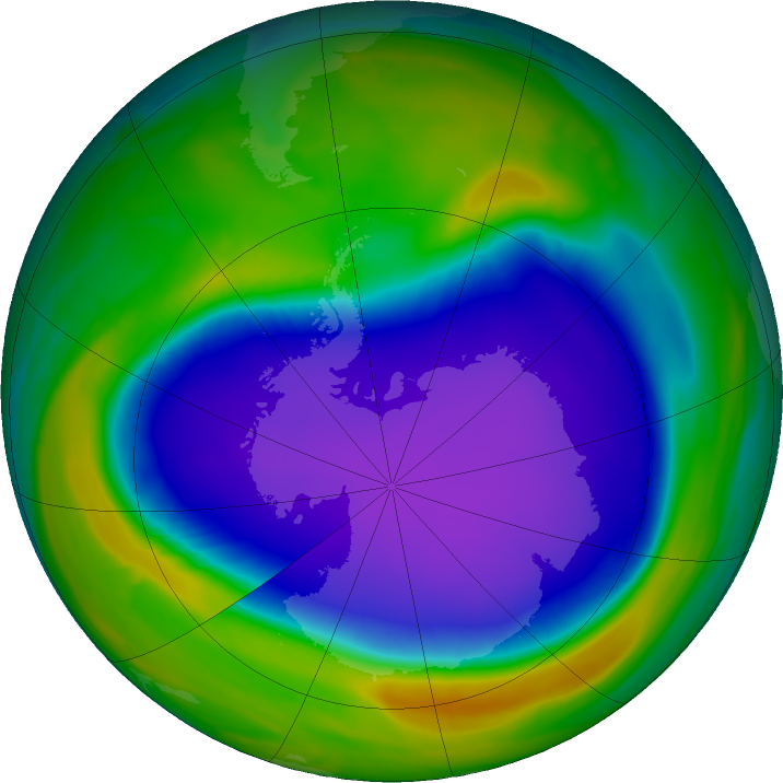 Antarctic ozone map for 09 October 2020